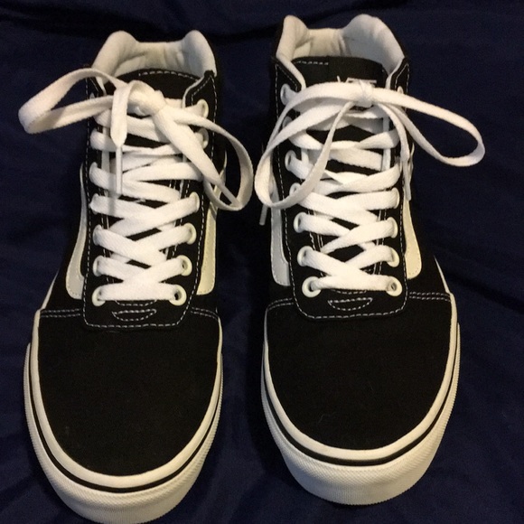 white high top vans with black stripe